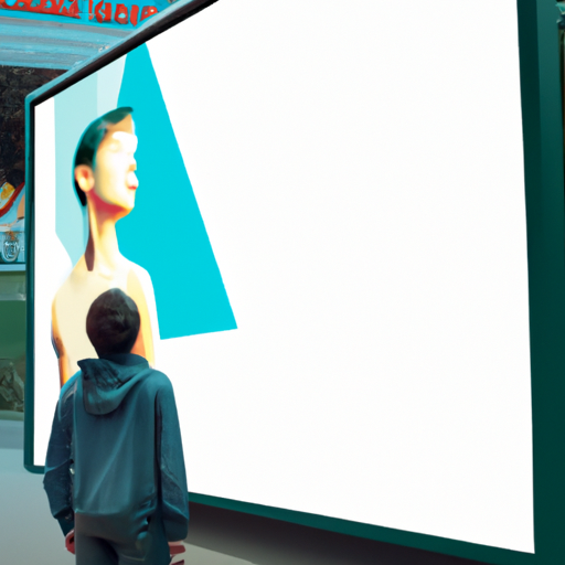 תמונה של אדם מסתכל על שלט חוצות הכולל פרסומת למותג.