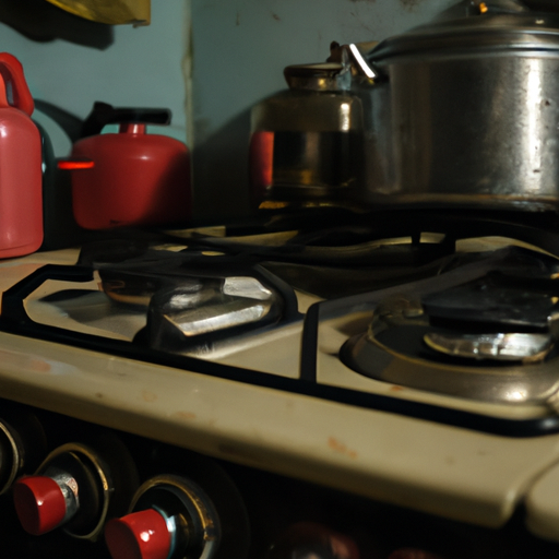 תמונה של כיריים גז עם כלי בישול מסביב.