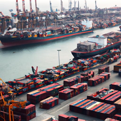 צילום של נמל עמוס, הממחיש את חשיבות הסחר הבינלאומי.